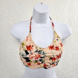 Bikini Top Pink Floral Rouched Women's Adjustable Medium
